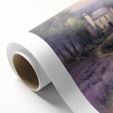 Landscape wall art on rolled canvas showcasing vibrant green countryside scenery with rolling hills, blue sky, and white clouds, ideal for home decor.