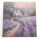 Stretched canvas wall art showcasing a serene countryside landscape with vibrant green fields and rolling hills, perfect for home decor.