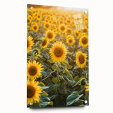 Acrylic landscape artwork depicting a serene countryside view, displayed in a side profile with metal pins, highlighting vibrant colors and intricate details, perfect for home decor.