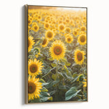 Framed canvas artwork depicting a serene countryside landscape with vibrant colors, showcasing rolling hills and a golden frame, perfect for home decor.