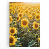 Stretched canvas artwork depicting a serene countryside landscape with rolling hills and vibrant greenery, perfect for home decor or gallery display.