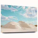 Acrylic glass artwork depicting a stunning desert landscape in vibrant colors, showcasing unique details and textures, ideal for modern home decor.