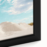 Desert landscape framed canvas artwork showcasing vibrant sand dunes and a clear blue sky, perfect for adding a serene touch to home decor.