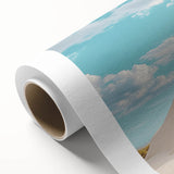 Desert landscape rolled canvas art showcasing vibrant orange and yellow hues, depicting a serene sunset over sand dunes, elegantly packaged in a protective tube.