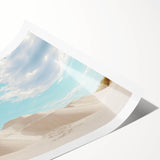 Desert landscape rolled canvas print showcasing vibrant hues of orange and brown, highlighting intricate textures, neatly packaged in a protective cardboard tube.