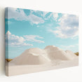 Desert landscape stretched canvas showcasing vibrant hues of orange and yellow, depicting a serene sunset over sand dunes, ideal for home decor enhancement.
