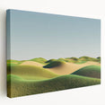 Stretched canvas artwork showcasing vibrant green fields under a bright blue sky, designed to enhance home decor with its calming landscape imagery. Perfect for nature lovers seeking a serene ambiance.
