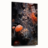 Large abstract wall art on acrylic glass, featuring fluid blue and green shapes, ideal for bedroom or dining room decor.