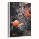 Extra large vintage poster art on framed canvas, featuring colorful abstract elements against a black background.