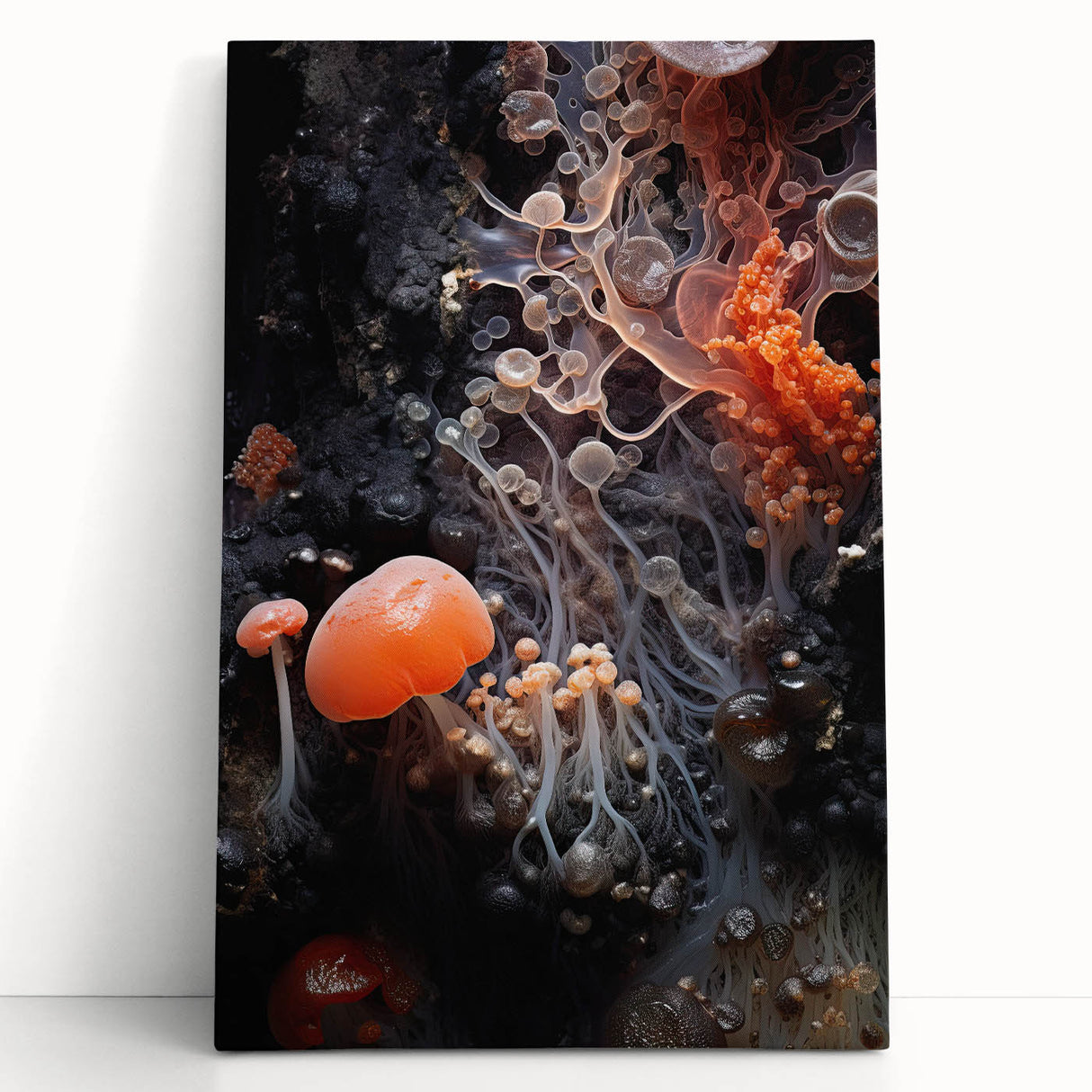 Large black and white photo of natural elements on stretched canvas, ideal for kitchen wall art.