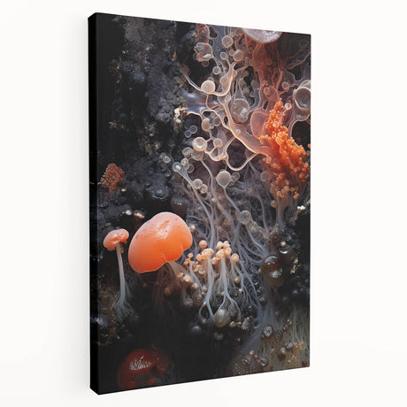 Close-up of a natural elements-themed stretched canvas, featuring earth tones, ideal for kitchen wall art.