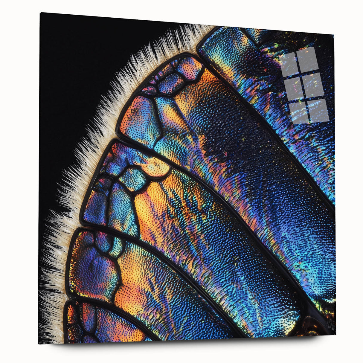 Large abstract wall art featuring close-ups of animals in muted earth tones on acrylic glass.