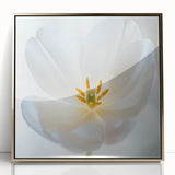Large art print of close-up floral imagery in gold frame, featuring soft pastel colors, ideal for nursery wall art.