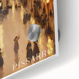 Large abstract wall art in mid-century modernist style, featuring swirling blue and gray tones on acrylic glass.