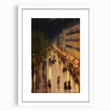 Abstract art print featuring swirls of blue and green tones on a white framed canvas.