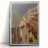 Mid-century modernist art featuring abstract shapes in bold colors on a silver-framed acrylic, ideal for nursery wall art.