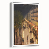 Vintage poster art featuring a colorful abstract design on a large framed canvas, ideal for living room decor.