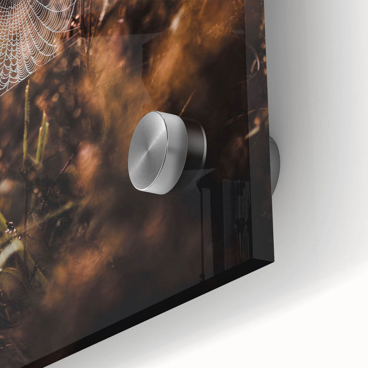 Large abstract wall art in autumnal shades on acrylic glass, ideal for dining room ambiance.