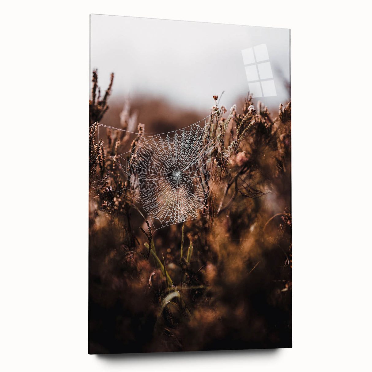 Large abstract wall art in warm autumn hues on acrylic glass, ideal for bedroom or dining room decor.