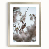 Textured art print of abstract spring motif in soft green and white hues, framed in silver, ideal for bedroom art.