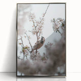 Mid-century modernist art depicting spring season in soft pastel colors on a framed acrylic, ideal for nursery wall art.