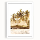 Abstract art print depicting summer season in vibrant orange and yellow hues on a white framed canvas.