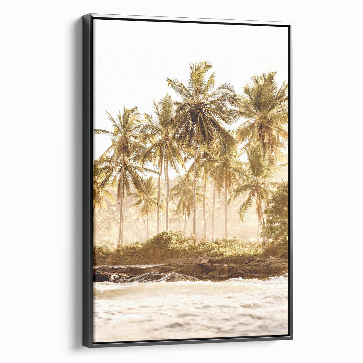 Black and white framed canvas featuring a vintage landscape painting, ideal for bedroom wall decor.