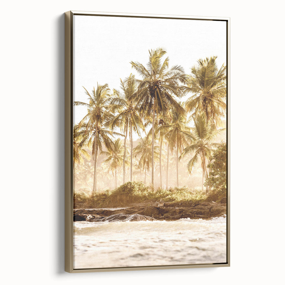 Framed canvas featuring a vintage-style landscape painting with black and gold tones, ideal for bedroom wall art.