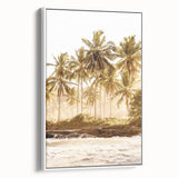 Vintage poster art depicting vibrant summer motifs on an extra large framed canvas, ideal for living room decor.