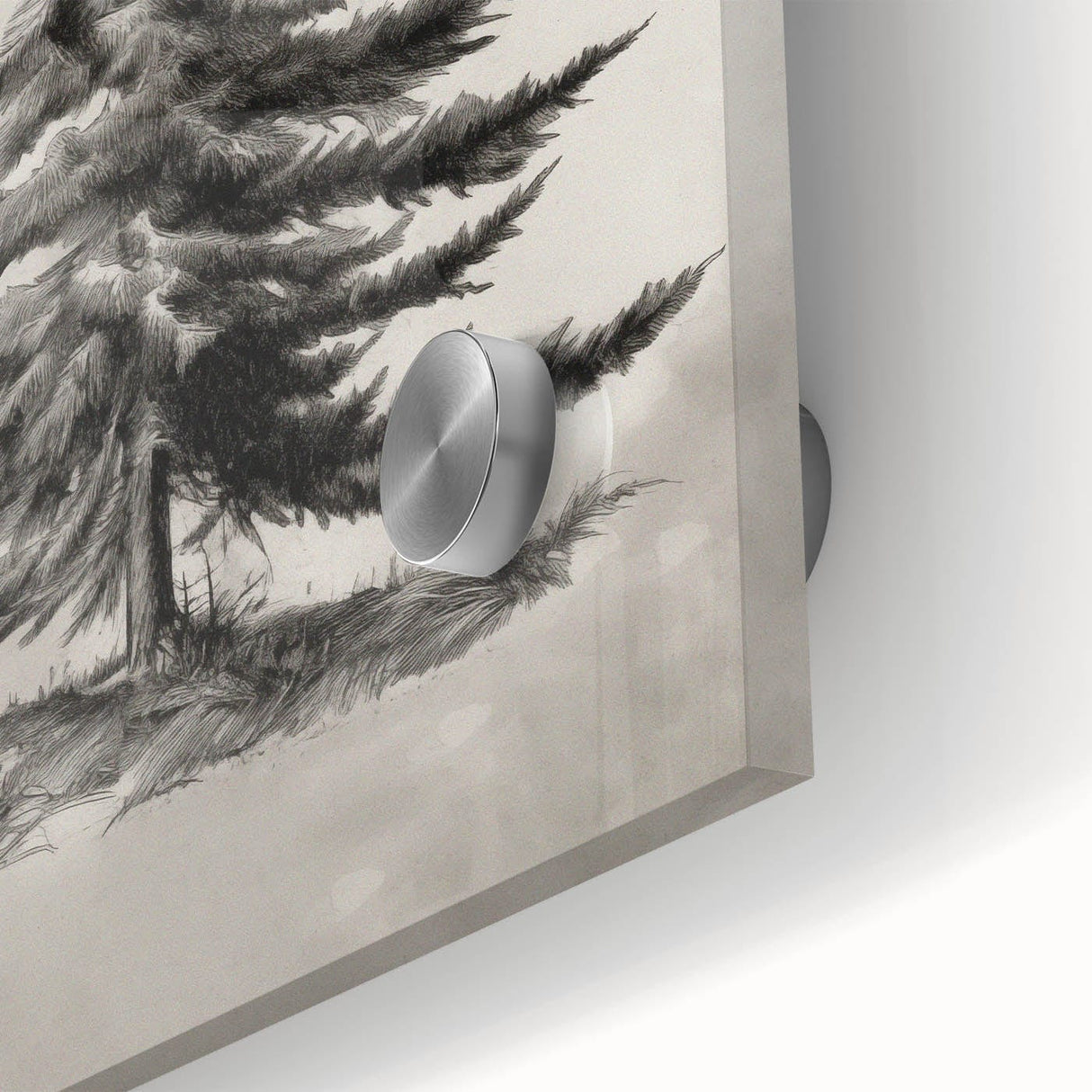 Large abstract wall art depicting winter season in muted blue and white tones on acrylic glass.