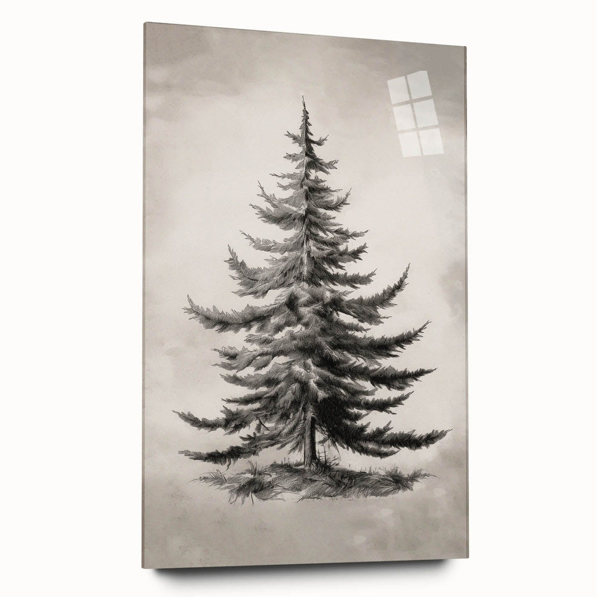 Large abstract wall art on acrylic glass depicting winter season in muted blue and white tones.