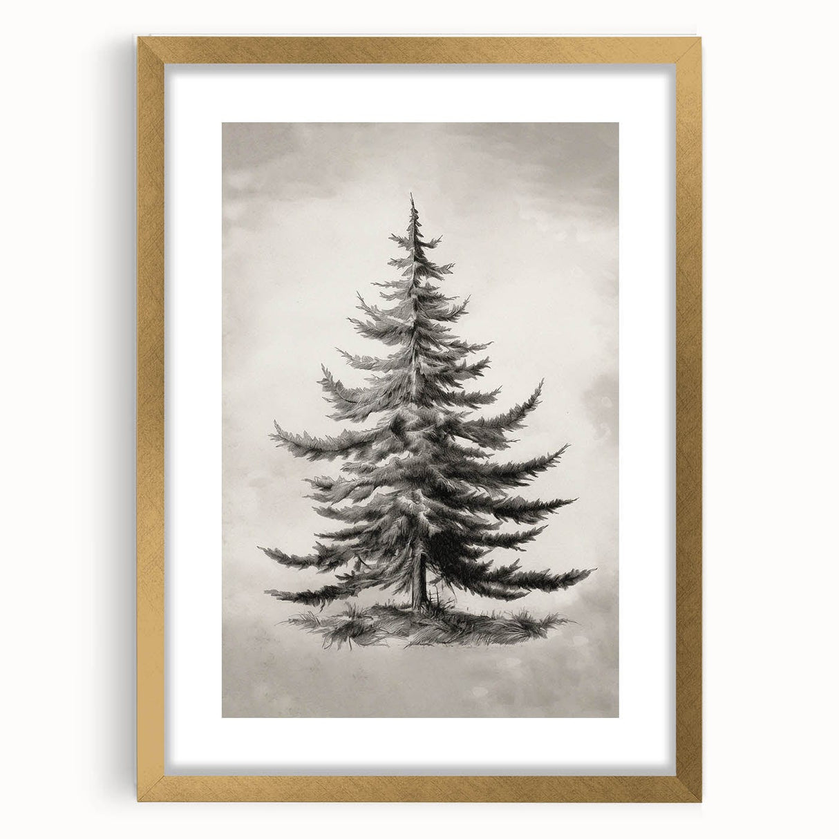 Extra large abstract art print depicting a textured winter scene in muted whites and grays, framed in gold.
