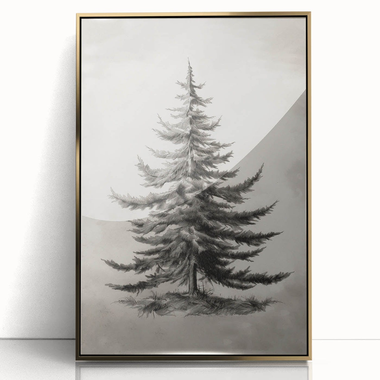 Winter-themed mid-century modernist art on a framed acrylic print with gold tones, ideal for nursery wall decor.