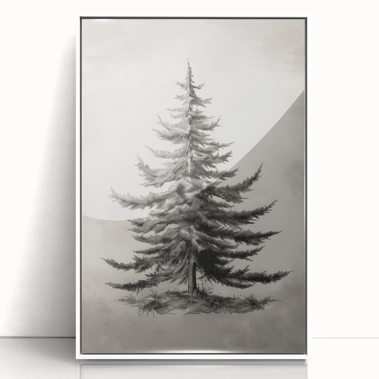 Art deco poster featuring a winter scene in muted gray and blue tones on framed acrylic, ideal for modern nursery wall art.