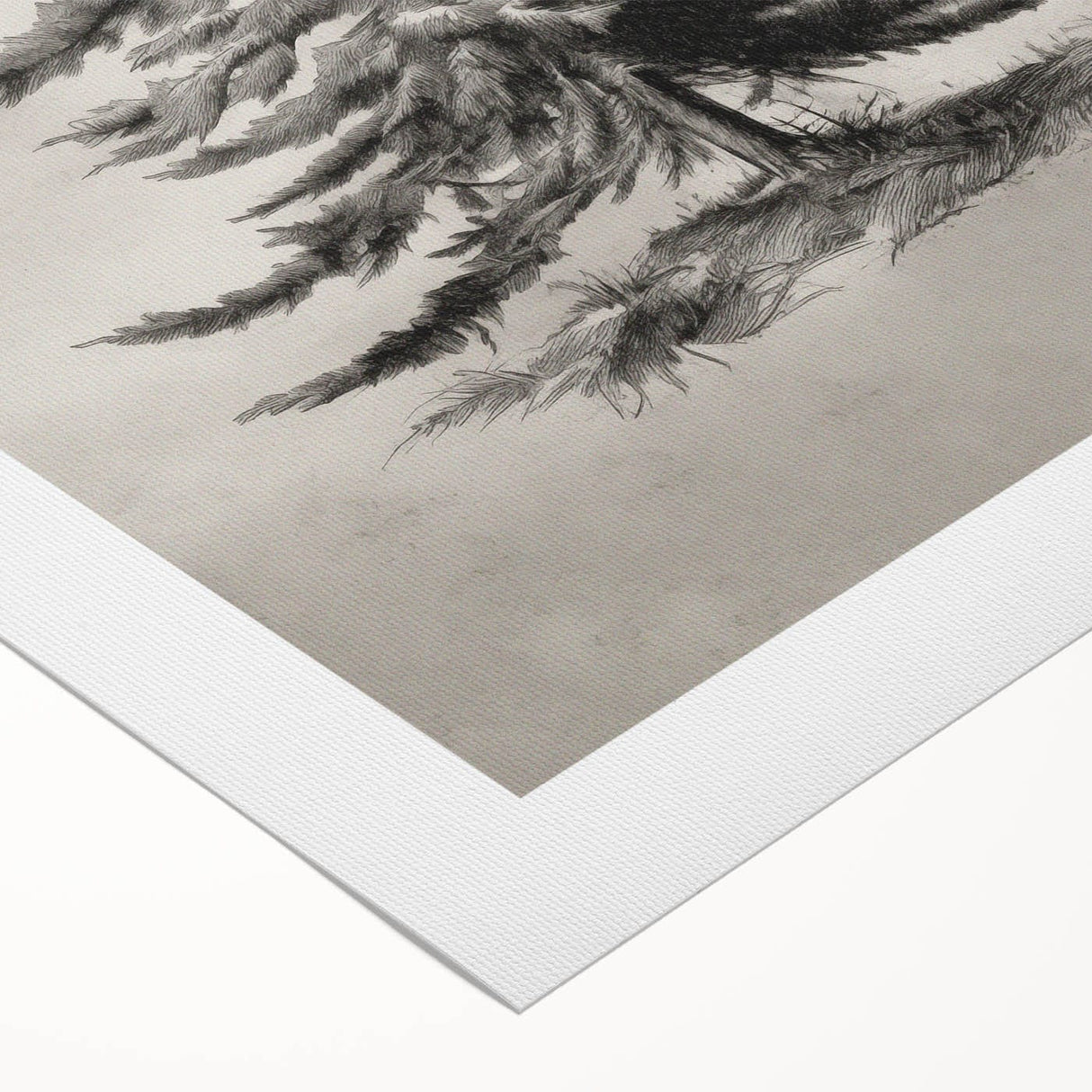Art deco poster featuring a winter scene in muted blue and white hues on rolled canvas, suitable for dining room decor.