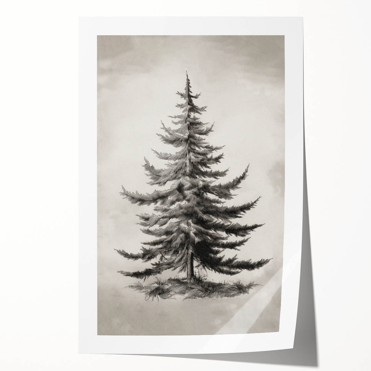 Extra large rolled print featuring a winter-themed floral design in muted blue and white tones.
