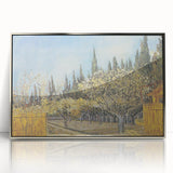 Large art print of a Van Gogh-inspired scene in vibrant colors on a silver-framed acrylic, suitable for modern nursery decor.