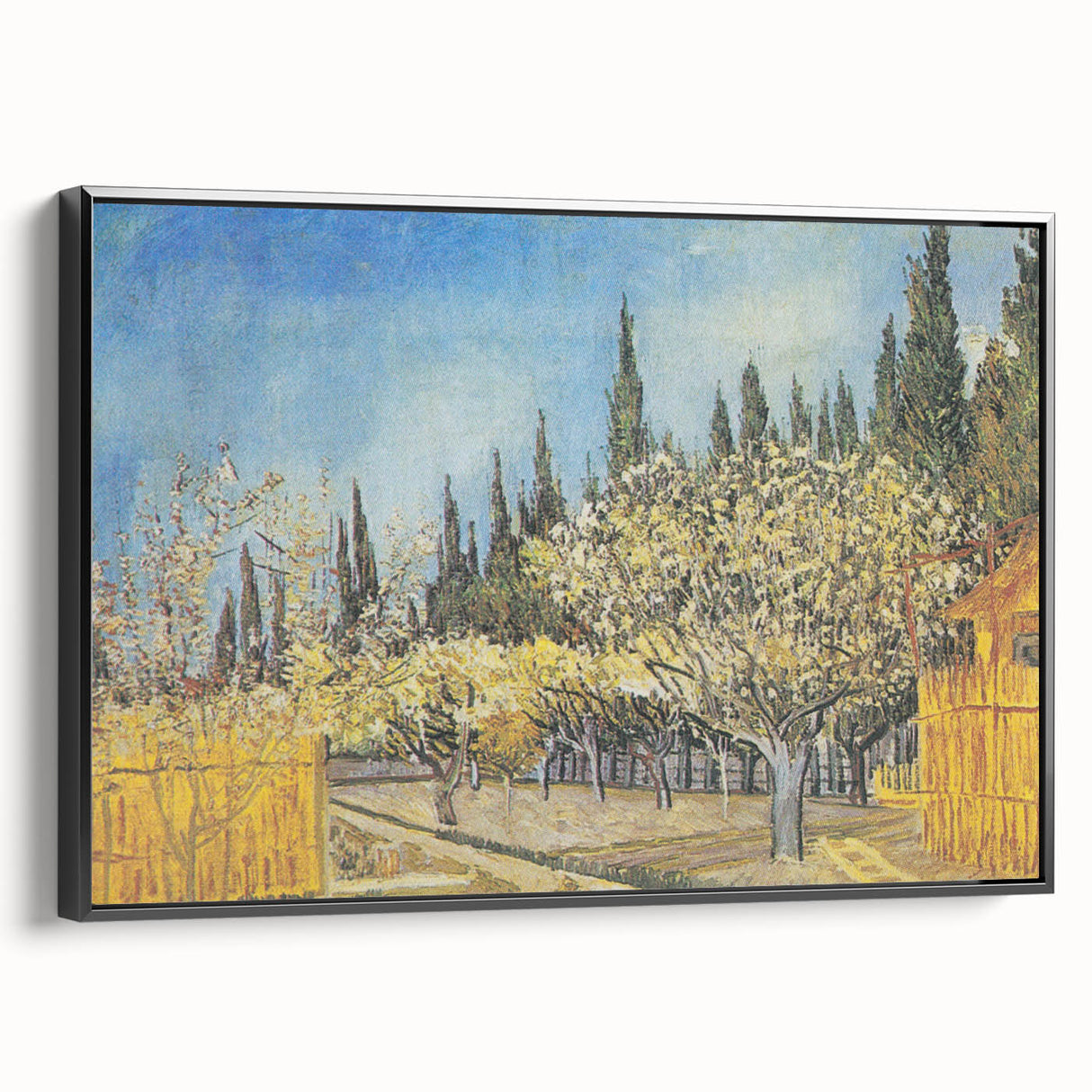 Black and white vintage poster art featuring a landscape scene on a framed canvas, suitable for bedroom wall decor.