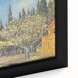 Close-up of a textured, extra large framed canvas depicting a colorful abstract scene, ideal for living room decor.