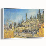 Vintage poster art of Van Gogh's Starry Night in vibrant colors on a framed canvas, ideal for living room decor.