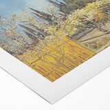 Art deco poster of a starry night sky in deep blue and yellow tones, printed on rolled canvas.