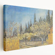 Reproduction of Van Gogh's painting on stretched canvas featuring swirling blue and yellow tones, ideal for kitchen wall art.