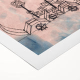 Modern Wall Art - Abstract Steamboat Sketch with Soft Pastel Hues