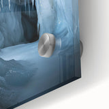 Close-up of an acrylic glass artwork depicting intricate landscapes and caves, showcasing vibrant colors and detailed textures, perfect for modern home decor.