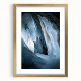 Elegant gold-framed landscape print showcasing intricate cave details, set against a soft mat background, ideal for enhancing modern decor with natural beauty.