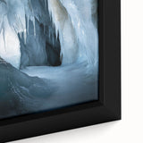 Framed canvas artwork depicting a vibrant landscape with intricate cave formations, showcasing earthy tones and textures, ideal for enhancing home decor.