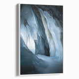 Framed canvas artwork depicting a serene cave landscape with soft earth tones and intricate details, ideal for home decor or art collections.
