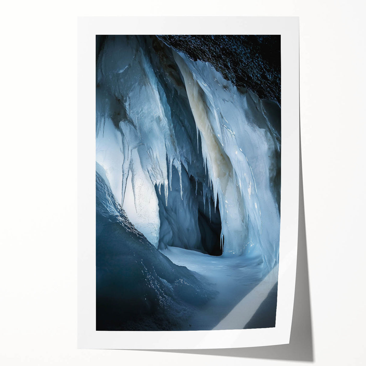 Stunning rolled print showcasing a vibrant landscape with intricate cave formations, ideal for home decor or art enthusiasts, packaged securely in a cardboard tube.