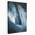 Stretched canvas artwork depicting a serene landscape with intricate cave formations, featuring earthy tones and detailed textures, perfect for home decor.