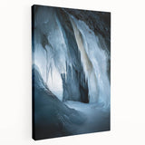 Stretched canvas artwork depicting a serene landscape with intricate cave formations, featuring earthy tones and detailed textures, perfect for home decor.